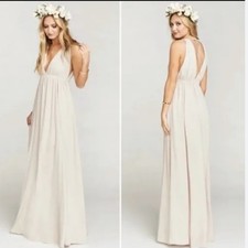 NWOT Show Me Your MuMu Ava White Ivory Chiffon Deep Double V Maxi dress Size L