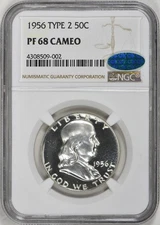 1956 Franklin Half Dollar Proof NGC CAC PF 68 CAMEO PR68CAM Frosty Coin 50C