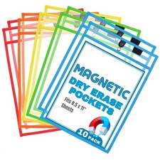 Magnetic Dry Erase Pockets by 10-Pack - 10 x 14 in - Portrait Clear Dry Era...