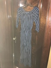 Hollister Women  s Navy Stripped Jumpsuit Size Small Long Sleeves Elastic Waist