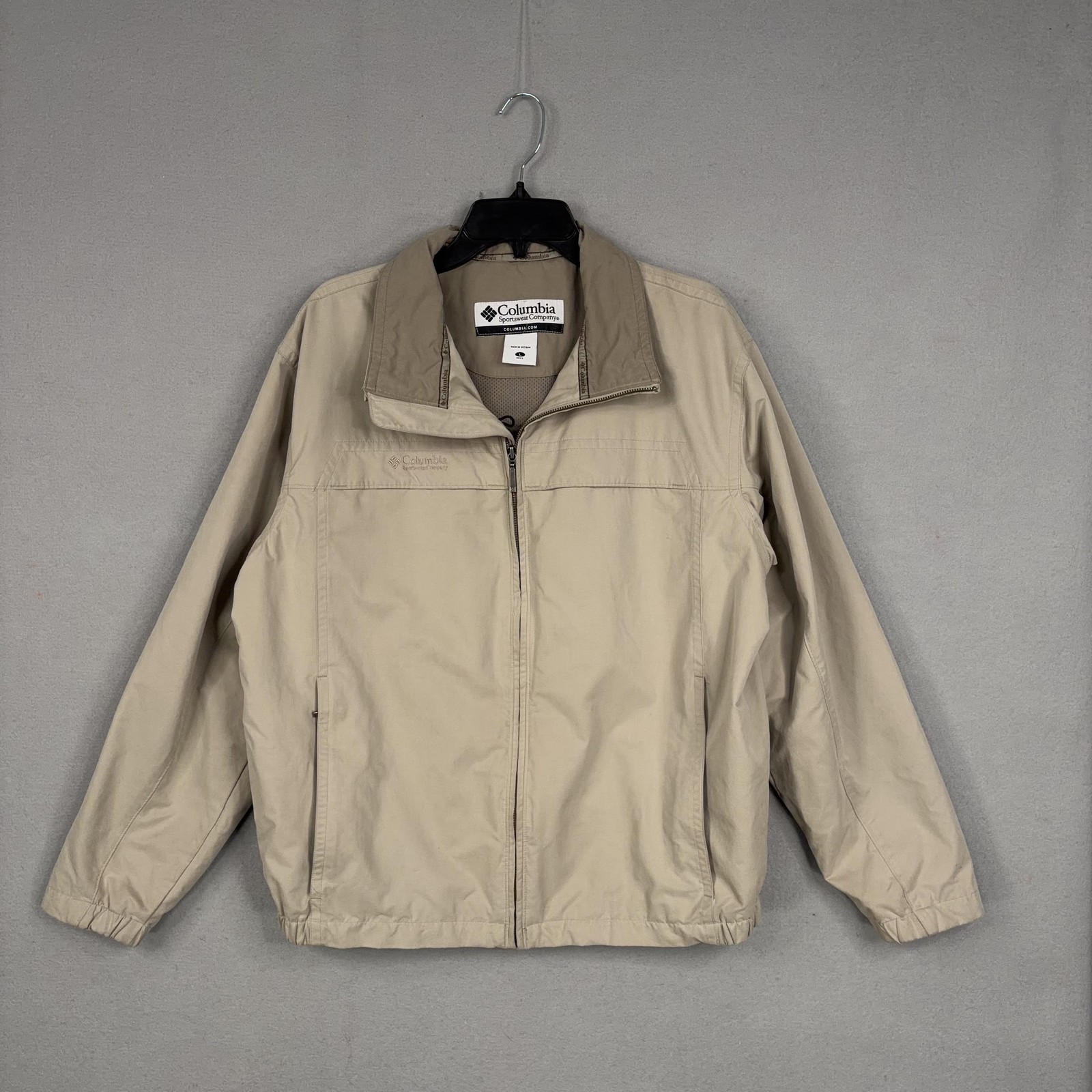 Columbia Jacket Mens Large Beige Lightweight Windbreaker Bomber Grandpa Dad