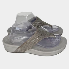 Vionic Naples Shoes Womens Size 10 Gray Rhinestone Thong Sandal Flip Flops