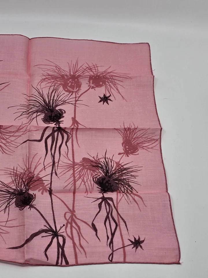 Pink Thistle Jeanne Miller Design Kimball Hankie Handkerchief Linen Kimball 15" - Image 3 of 4