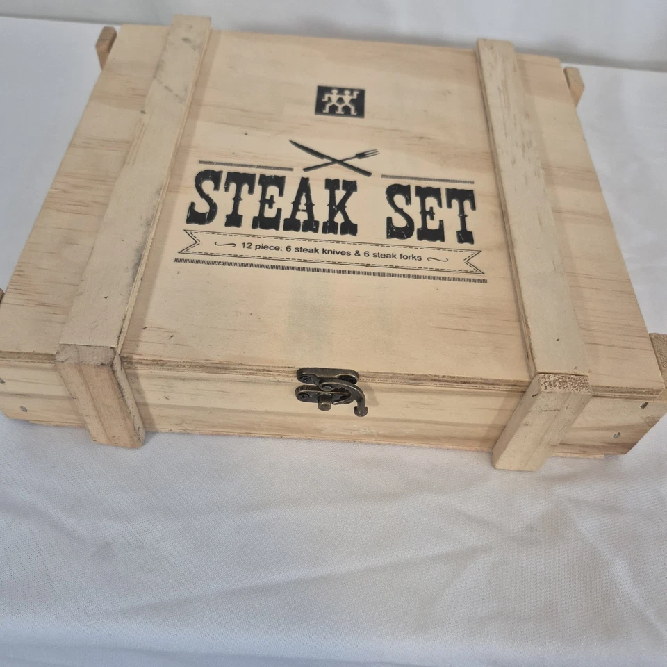 Juego de cuchillos para carne de acero inoxidable para cena de carne de 12 piezas en caja de presentación de madera NUEVO Foto 2 de 4