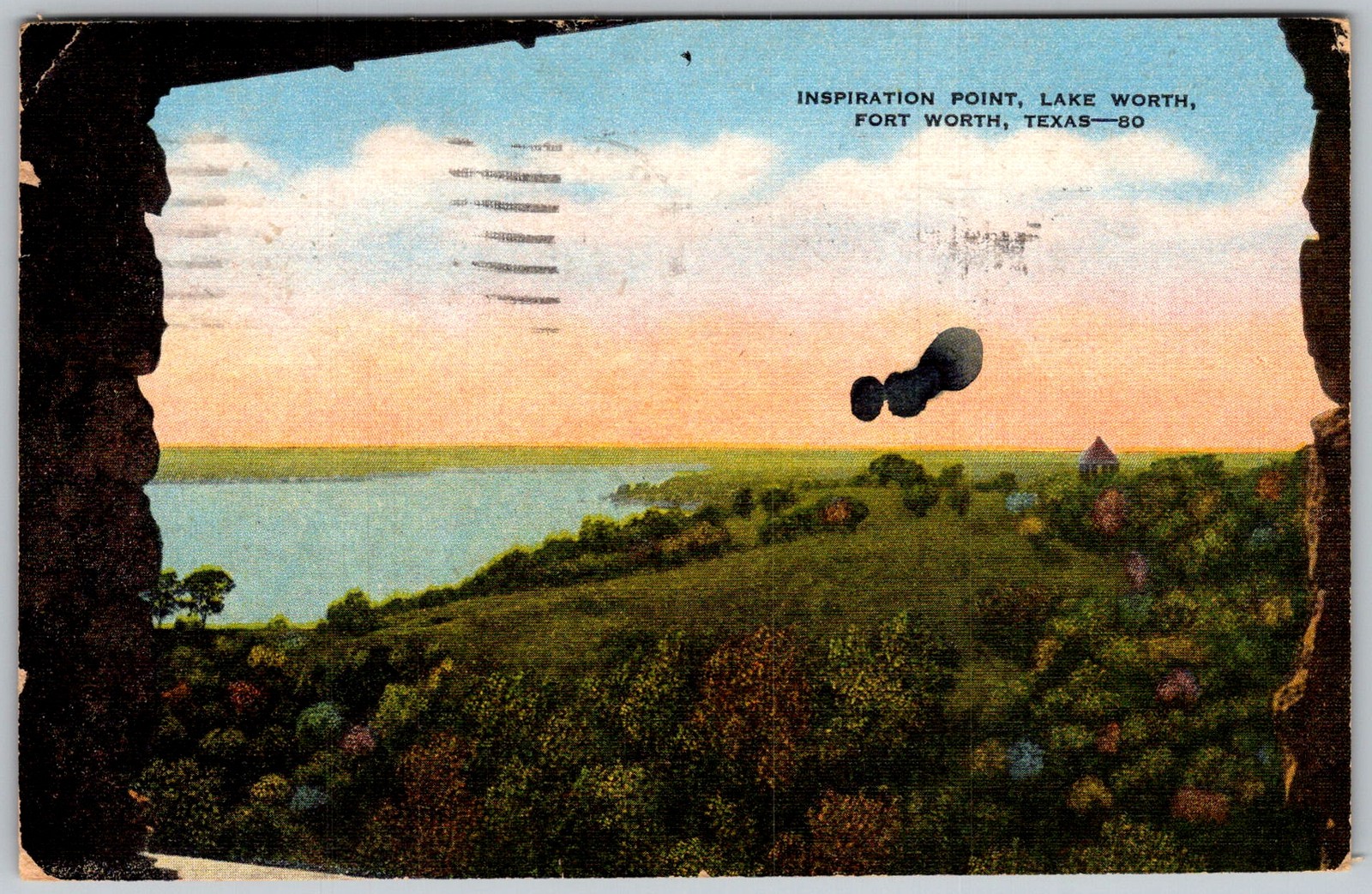 Vtg Linen Postcard Inspiration Point Lake Worth, Fort Worth, TX 1940s