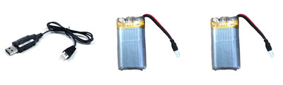2x 3.7V 400mAh 25C LiPo Battey & Battery USB-C Charger for Micro Warbirds
