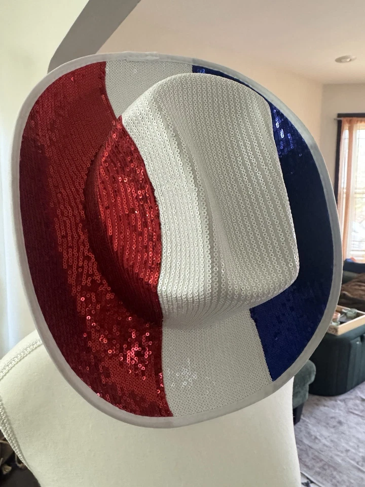 Красно-белый и синий блестками ковбой шляпа для женщин ковбой - Изображение 4 из 4