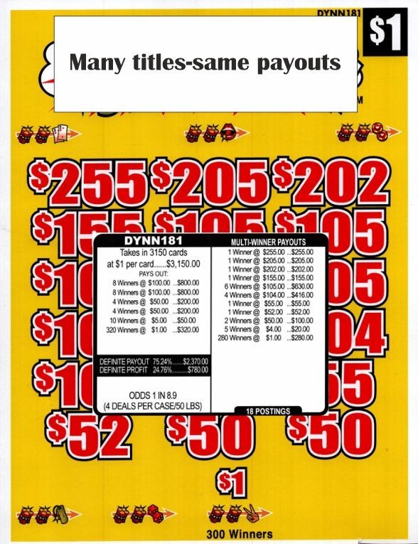 Various Titles 3150-3W 16-$100s Single game, pull tabs 