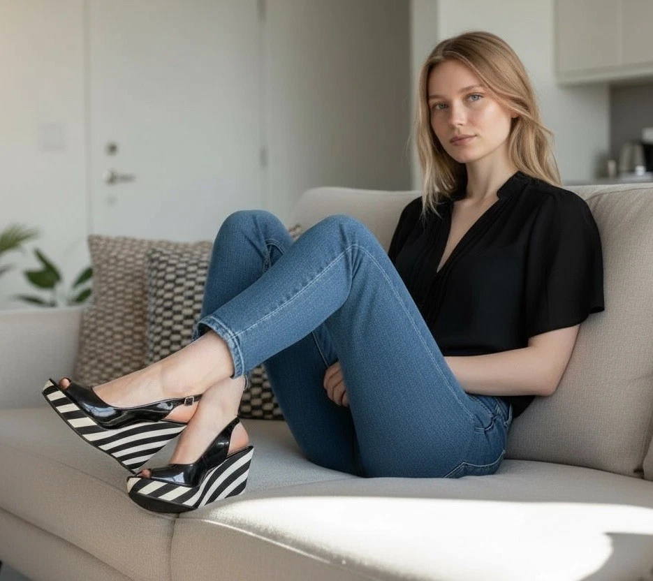 DOLCE VITA 8.5 cunha listrada preta branca patente peep toe R$ 180 - Imagem 3 de 4