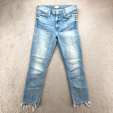 Mother The Mid Rise Dazzler Crop Fray Jeans Womens 28 6 Blowing Kisses Denim