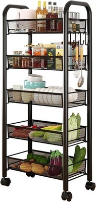 Metal Basket with Wheel 5 Tier Kitchen Storage Fruit Vegetable Trolley Cart