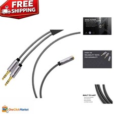 24K Gold-Plated Headset Splitter Cable 4ft - Microphone Audio Dual Connectors