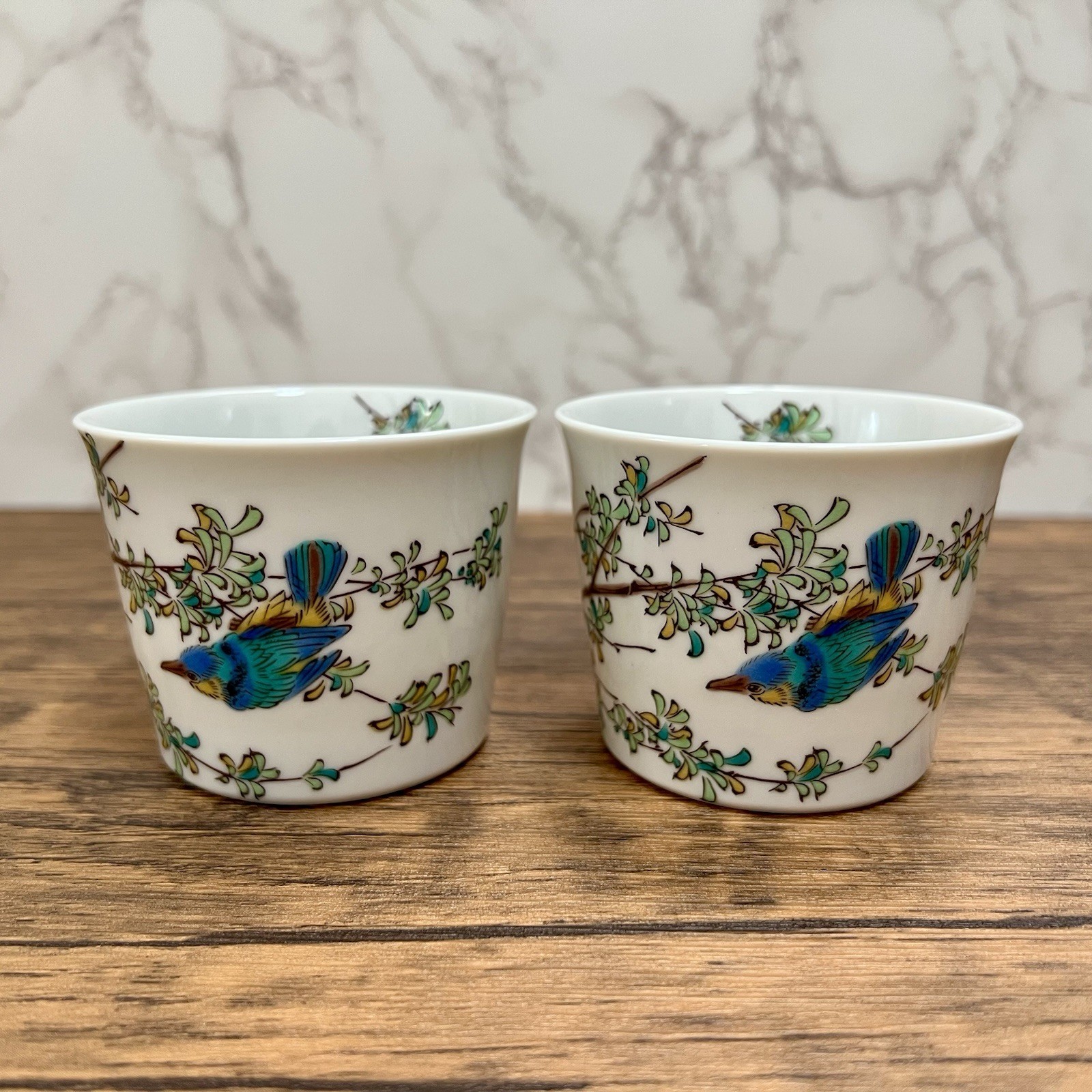 Kutani Ware Juego de 2 tazas Soba Choco Fideos Sumersión Café Taza de té King...