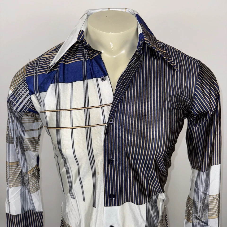 Vintage Fame Shirt Disco Shiny Geometric Acetate Nylon 60s 70s NOS Mens Medium - Image 2 of 4