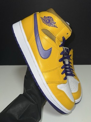   Nike Air Jordan 1 Retro Mid Lakers SIZE 9 | 2013 OG Purple White Toe Panda SE