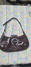 GUESS Brown Small Crescent Shoulder Bag Silve...