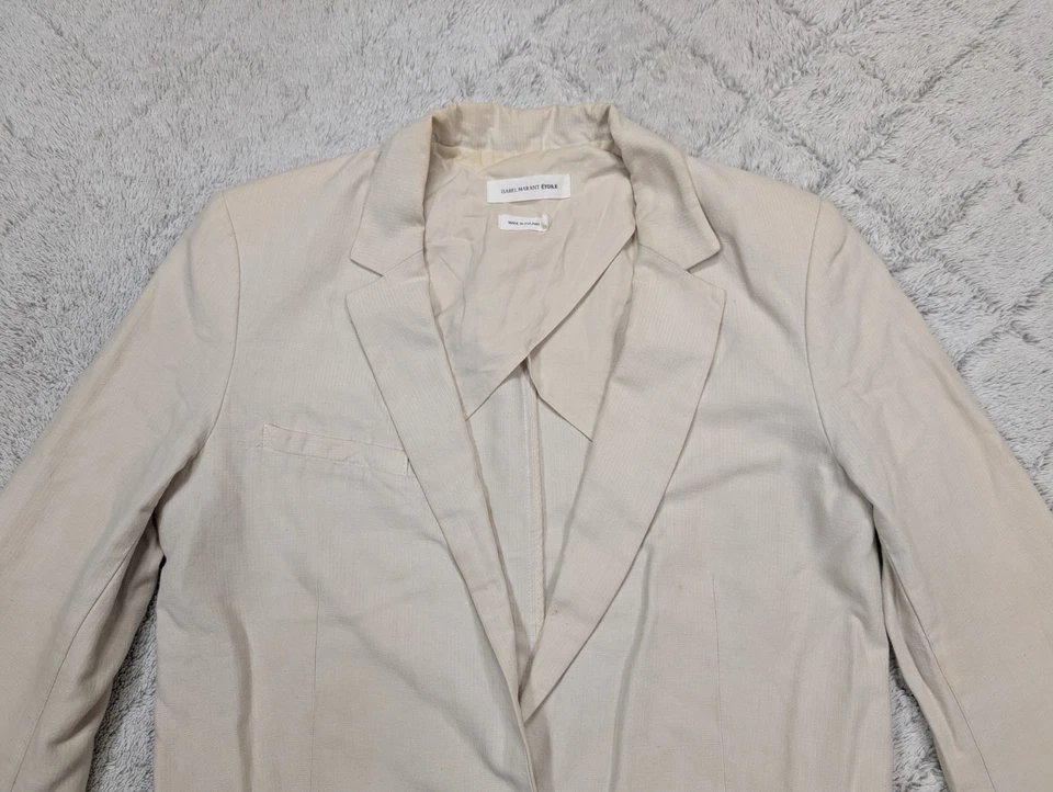 Jaqueta Isabel Marant Etoile Feminina 40 Blazer Branco Creme Algodão Linho Trabalho - Imagem 3 de 4
