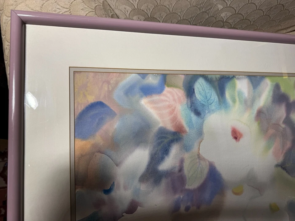 Pintura em aquarela grande Barbara Nechis (b 1937) "cena floral" - Assinada/emoldurada - Imagem 2 de 4