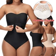Strapless Shapewear Bodysuit Built In Bra Push Up Cup Women Tummy Control Corset