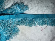 6 yards turquoise light blue multi color fringe woven ribbon 1.5" wide