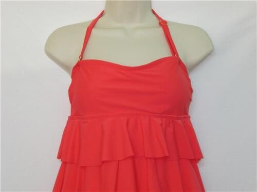 NWT Island Escape 2 Piece Ruffle Tankini Top with Bikini Coral Color Size 8 - Picture 3 of 7