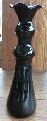vtg hand blown glass black amethyst bud vase ruffle top