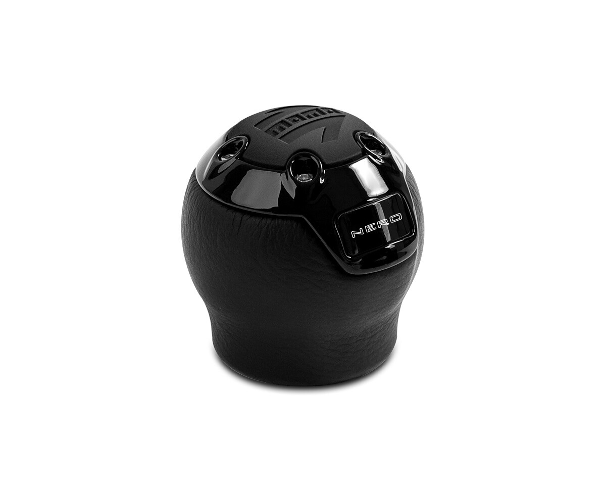 Momo Black Leather/Black Aluminum Nero Reverse Shifter Knob P/N