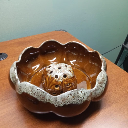Vintage Van Briggle Pottery Bowl Flower Frog Mid Century Colorado Springs 9"x3.5