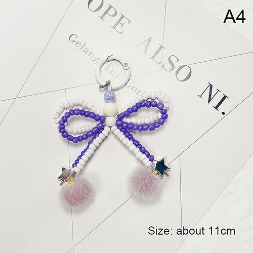 Pink Bow Beaded Mobile Phone Lanyard Sweet Bow Keychain Pendant S❤B - Picture 10 of 16