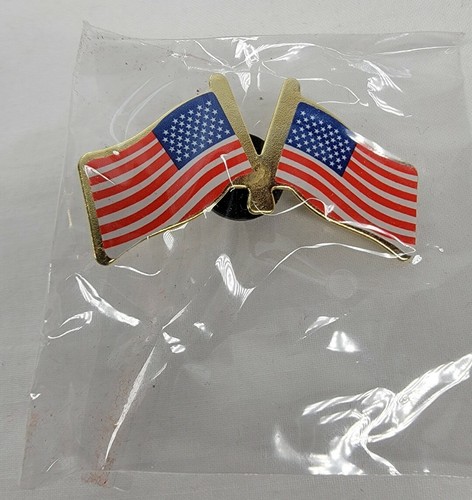 US Flag Pin Lapel Hat Double Dual Flags Pinback Tie Election United States - Picture 3 of 3