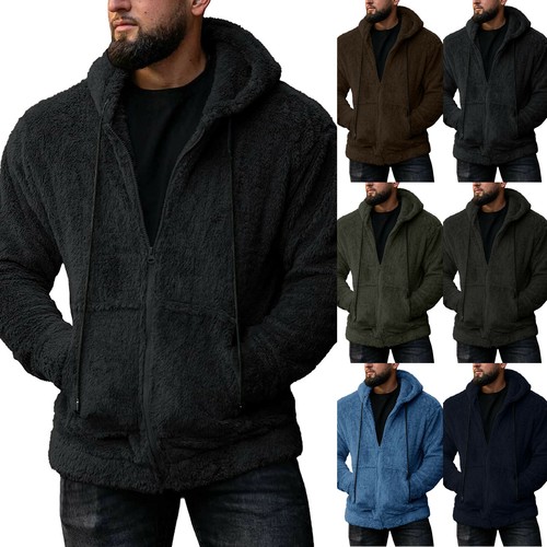 Men Pullover Hoodie Zip Fleece Fluffy 
