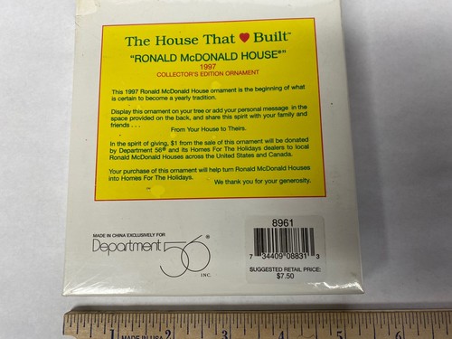 Dept 56 "THE HOUSE THAT LOVE BUILT" 1997 Ronald McDonald House Ornament. NIB - Picture 2 of 2