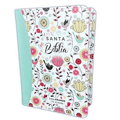 Biblia Compacta 11 puntos RV1960 imit piel con canto pintado primaveral turquesa - Imagen 1 de 5