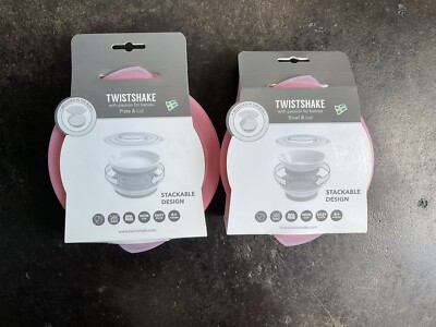 TwistShake Bowl And Plate With Lid Pink New