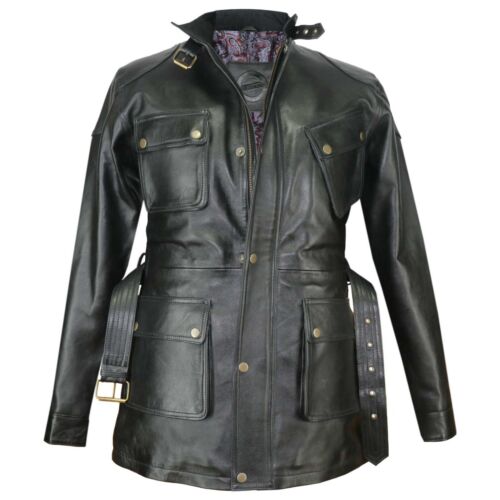 Mens Black Panther Real Lambskin Leather Jacket with Slant Pocket Benjamin Biker - Picture 9 of 10