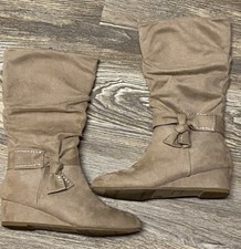KOHL'S Girls' Size 4 BOOTS Taupe faux suede w/ Side zipper Worn Once 13 Tall