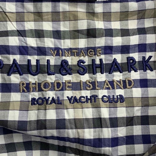 Paul & Shark Yachting Club Men's Size 46 Gingham Plaid Blue Tan L/S Button Down - Picture 8 of 10