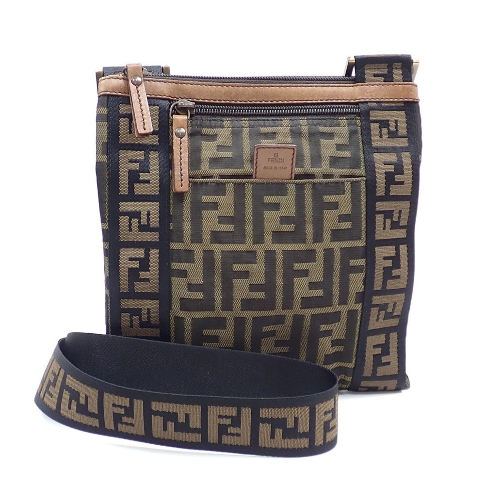 Fendi Shoulder Bag Zucca Women's Brown Nylon Canvas Leather 7VA186... GZl141fv