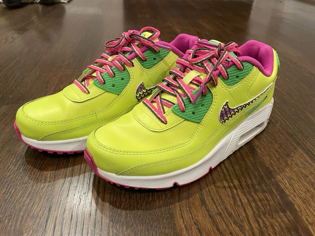 Nike Air Max 90 LTR Green Fire Pink Rose CW5795-700 GS Size 5Y