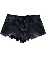Pantalones cortos Forever 21 para mujer 28 negros con flecos cortados desgastados con cordones delanteros