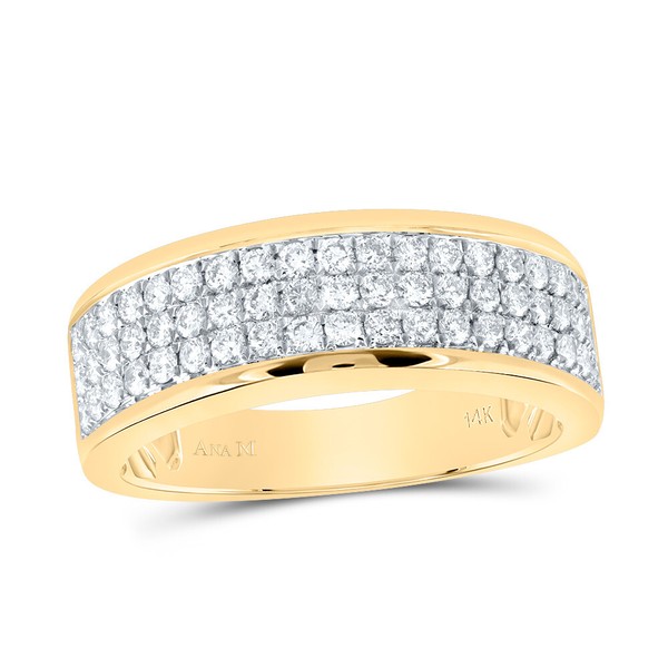 14K Gelbgold Rund Diamant 3-Reihiger Statement Hochzeit JubiläUmsring 1 CT-image
