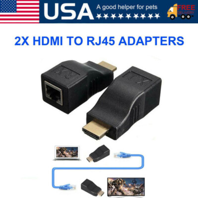 2Pcs 1080P HDMI Extender to RJ45 Over Cat 5e/6 Network LAN Ethernet HDTV Ada KY