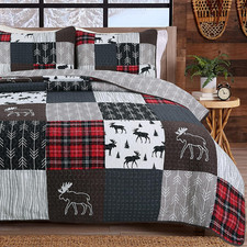 True Patchwork Lodge Rustic Cabin Reversible Quilt Bedding Set, Coverlet Bedspre