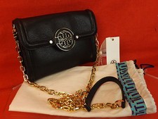 NWT TORY BURCH AMANDA BLACK LEATHER REVA CHAIN WALLET CROSSBODY CLUTCH BAG