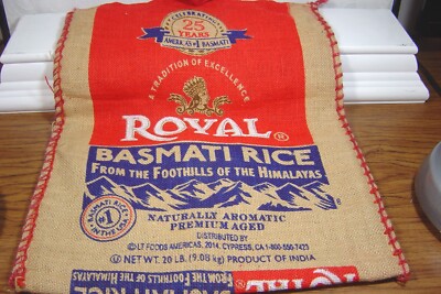 BURLAP BASMATI RICE BAG WITH HANDLES & ZIPPER-TOTE BAG--EMPTY
