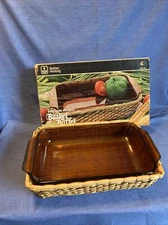 New Vintage Anchor Hocking Harvest Amber Basket Buffet Utility Dish 1.5 QT