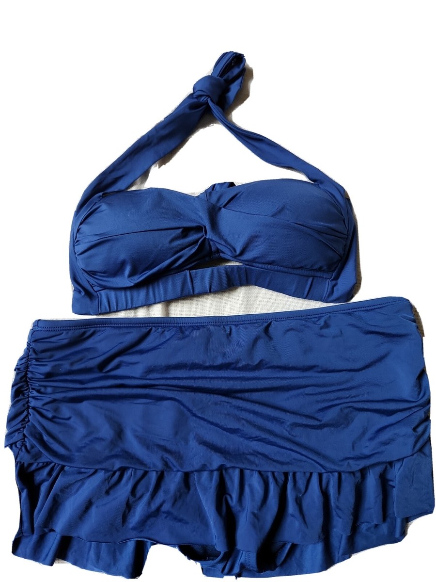 Kenneth Cole Reaction Womens Blue top S Ruched Ruffle Swim Skirt