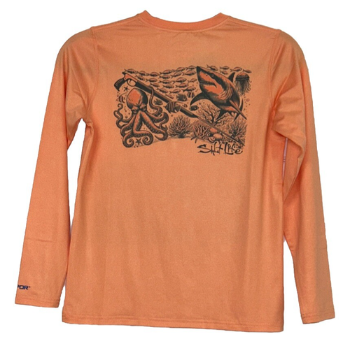 New Rare Salt Life Youth S Orange SLX Uvapor L/S Shark Dive Live Salty Saltlife