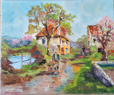PARIS MOULIN BORDS DE MARNE NOGENT L 'ARTAUD PEINTURE  SIGNE JUMEAUX JEAN PIERRE
