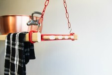 Ceiling Hanging Storage Rack 0.9m x 6 Wooden Laths Vintage Cast Iron Fittings 